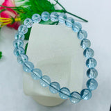 8MM Blue Topaz Bracelet Top Quality 7.5 Inch length - 100% Natural Blue Topaz Bracelet- Stretch Cord - Topaz 8 mm Beads