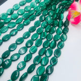 10X14mm Malachite Oval Beads , Length of strand 40 cm - Top Quality , Natural Malachite Beads- Dark Green Color