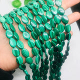 8X10 MM Malachite Oval Beads , Length of strand 40 cm - Top Quality , Natural Malachite Beads- Dark Green Color