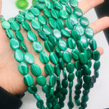 10X14mm Malachite Oval Beads , Length of strand 40 cm - Top Quality , Natural Malachite Beads- Dark Green Color