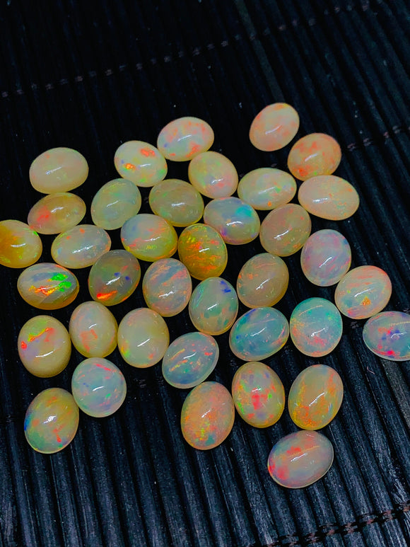 Ethiopian Opal Cabochon 8x10mm size Pack of 1 Piece - Code# A9 AA+ Quality Yellow Opaque Color Yellow Green Red Flash - Ethiopian Opal Cabs