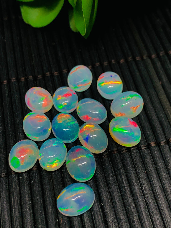 Ethiopian Opal Cabochon 8x10mm size Pack of 1 Piece - Code# A10 AAA Quality White Transparent Color With All Colors Flash -