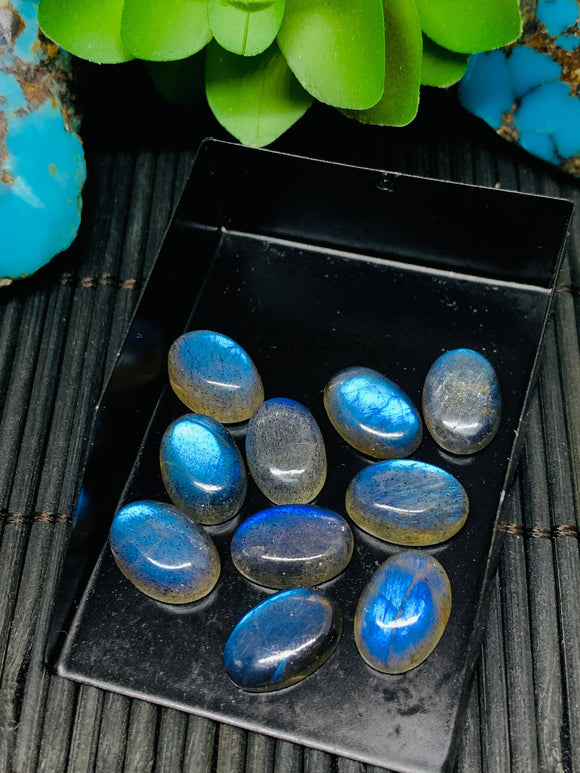 Labradorite Cabochon 9x13 mm - Pack of 2  Pieces - Code #A3 - Blue Color AAA Quality - Natural Labradorite Cabs - Labradorite Stone