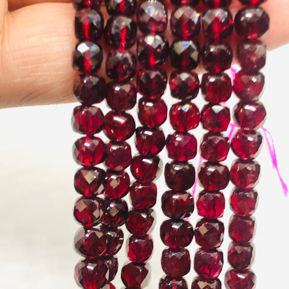 Garnet faceted 4MM Cube Shape, length 15 inch,Natural Red Garnet,Origin India , garnet box shape , faceted box