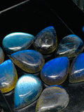 Labradorite Cabochon Pear 10x14 mm - Pack of 2 Pieces - Code #A17 - Blue Color AAA Quality - Natural Labradorite Cabs - Labradorite Stone