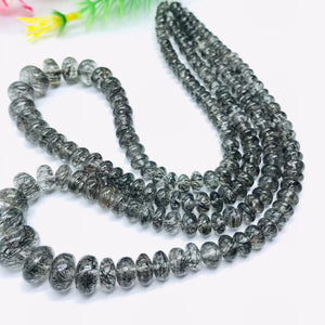 Black Rutilated quartz Roundel Beads - 6-13mm size - Black Rutilated Quartz, 33GM ,code #4 , length 16"