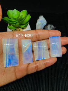 Moonstone Cabochon Code B17- B20 - AAA Quality - Blue Flash Natural Rainbow Moonstone Cabochon - Origin India