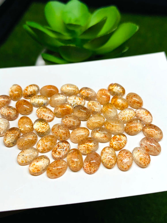 Sunstone Cabochon 5x7 mm Code# S6 - Pack of 10 Pieces  -AAA Quality cabs (Light Color)  Sunstone Oval Cabochon -Natural Sunstone Cabs