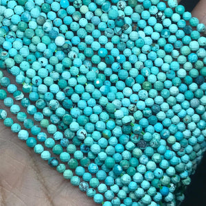 Turquoise Faceted 2.8MM,Round faceted shape . genuine Turquoise beads, Length 16" , Natural Blue American Turquoise