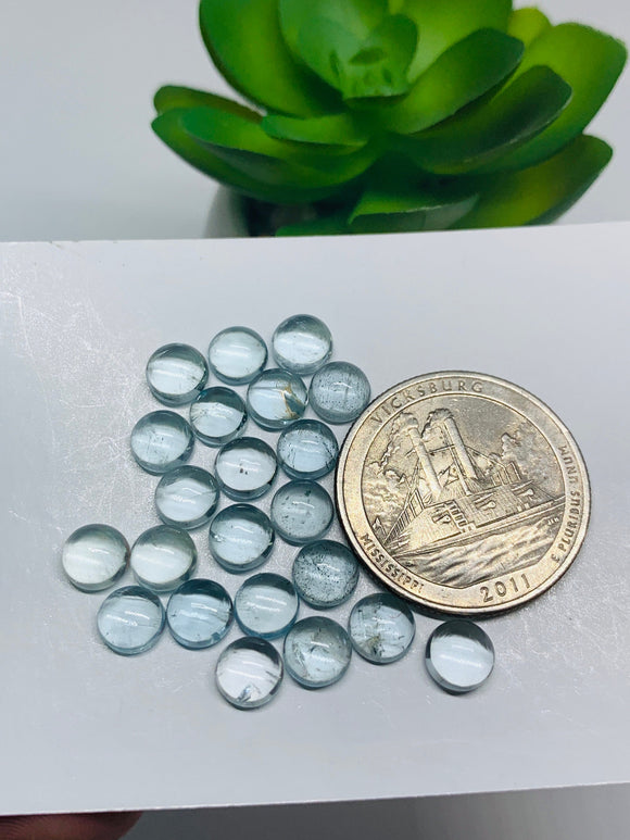 Aquamarine Cabochon 6  mm Pack of 4 Pcs - AAA Quality cabs- Natural Aquamarine Cabs