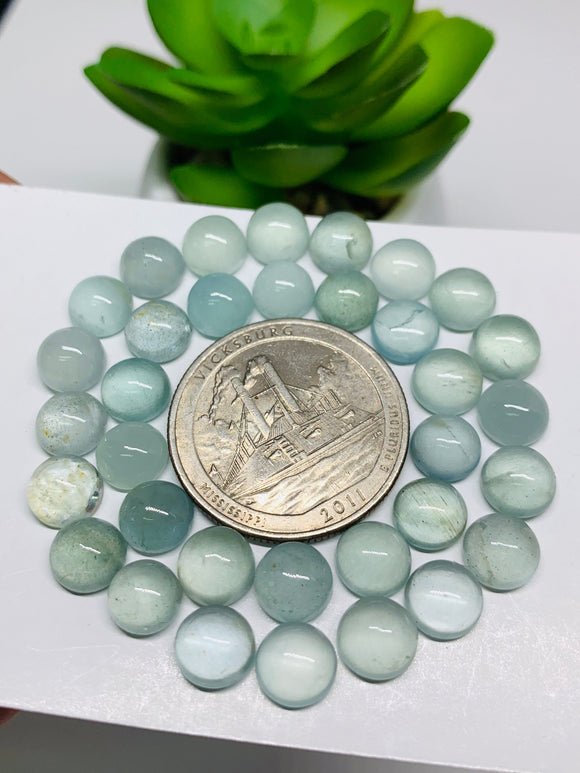 Aquamarine Cabochon 7 mm Pack of 4 Pcs - Code #A26- AAA Quality cabs- Natural Aquamarine Cabs