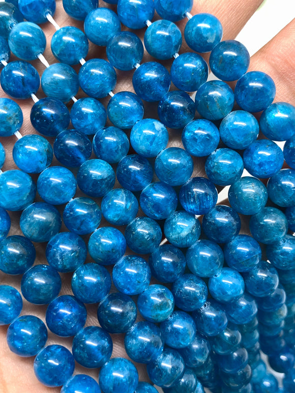 Neon Apatite Round Beads  8mm Size - Code #02 -  Perfect Round Beads- 40cm Length - Dark Color - AAA Quality Beads