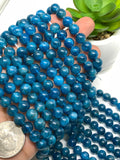 Neon Apatite Round Beads  8mm Size - Code #01 -  Perfect Round Beads- 40cm Length - Dark Color - AA+ Quality Beads