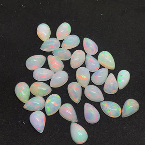 Ethiopian Opal 5X8MM Pear size Cabs Pack of 2 Pieces - AAA Quality, Opal Cabochon - Ethiopian Opal Pear Cabochon, code P-2