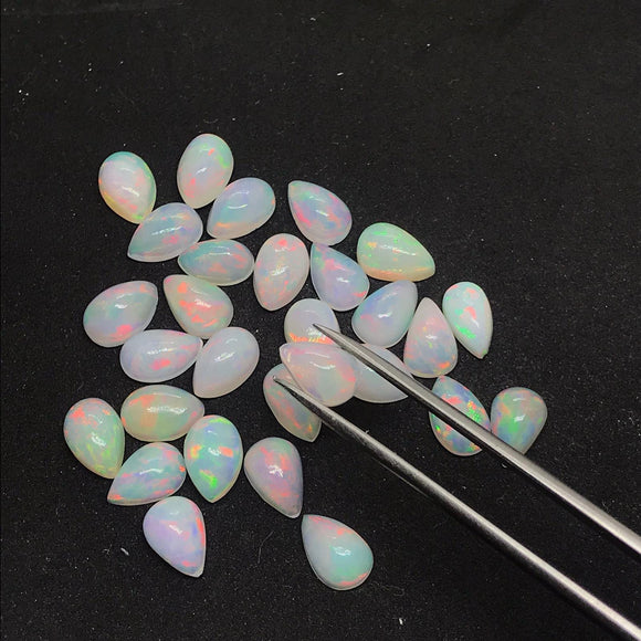 5 Pcs Ethiopian Opal 5X8MM  Pear size Cabs Pack of 5 Pieces - AAA Quality, Opal Cabochon - Ethiopian Opal Pear Cabochon, code P-2