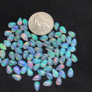 4 Pcs Ethiopian Opal 5x8MM  Pear size Cabs Pack of 4 Pieces - AAA Quality, Opal Cabochon - Ethiopian Opal Pear Cabochon, code P-2