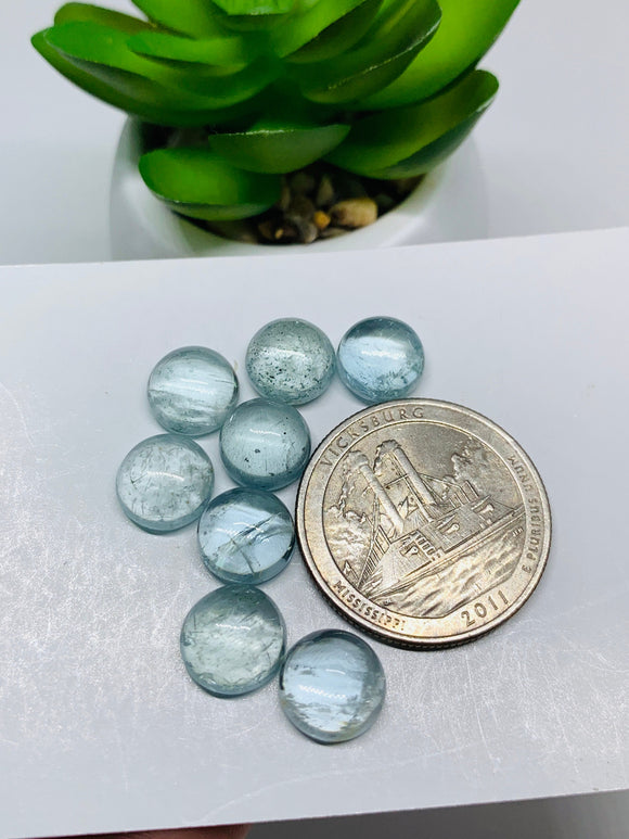 Aquamarine Round Cabochon 9 mm Pack of 2 Pcs - Code #A33- AAA Quality cabs- Natural Aquamarine Cabs