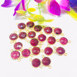 Garnet Round 9MM faceted Connector, Pack of 4 Pieces, Gold plated connector, bezel connector, double Bail, Jewelry supply