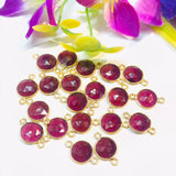 Garnet Round 9MM faceted Connector, Pack of 4 Pieces, Gold plated connector, bezel connector, double Bail, Jewelry supply