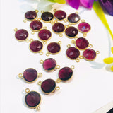 Garnet Round 10MM faceted Connector, Pack of 5 Pieces, Gold plated connector, bezel connector, double Bail, Jewelry supply