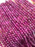 Natural Ruby 3mm Faceted Round Beads - Natural Gemstone Beads- 39 cm length