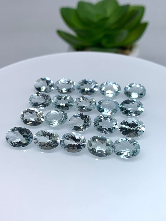 Aquamarine Faceted Oval Cabochon 6x8 mm- Pack of 2 Pcs - Medium Light Blue Color- Natural Blue Aquamarine cabochon - AAA Quality