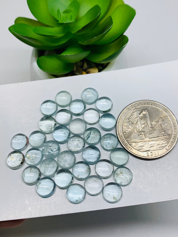 Aquamarine Cabochon 7 mm Pack of 4 Pcs - Code #A25- AAA Quality cabs- Natural Aquamarine Cabs