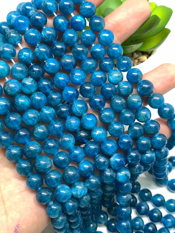 Neon Apatite Round Beads  8mm Size - Code #01 -  Perfect Round Beads- 40cm Length - Dark Color - AA+ Quality Beads