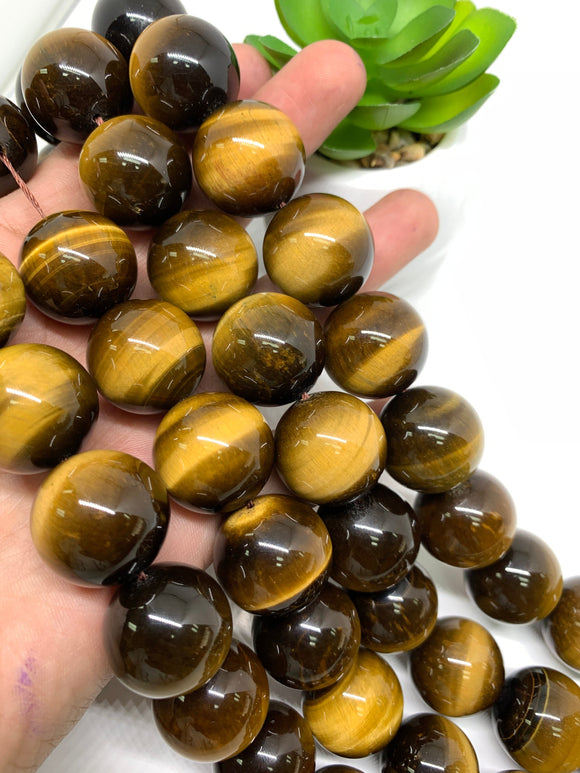 Tiger Eye Round Beads 20mm size Length 40 cm  - Yellow tiger Eye  -AAA Quality and Natural Tiger Eye