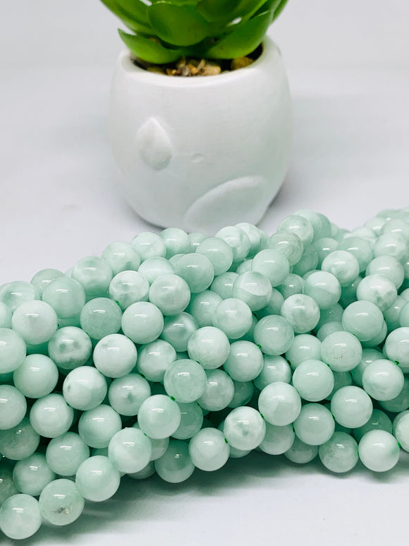 Green Angelite Round Beads 6 / 8 /10 mm Size - Length 40 cm - AAA Quality, Natural Angelite Round Beads