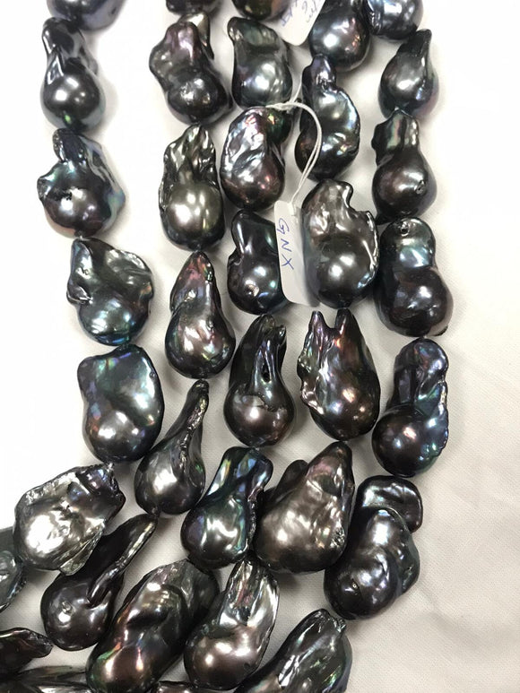 Top Quality Fresh Water cultured Peacock Color Pearl Baroque shape , AAA Grade Pearl . Size Approx 16X25MM