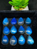 Labradorite Cabochon Pear 13x18 mm • Pack of 2 Pieces • Blue Color AAAA Quality - Natural Labradorite Cabs - Labradorite Stone