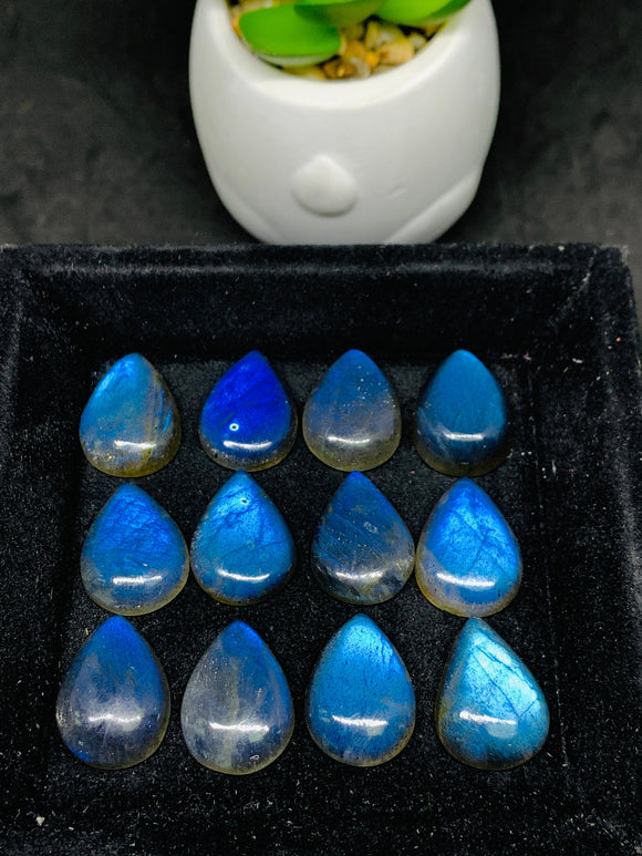 Labradorite Cabochon Pear 13x18 mm • Pack of 2 Pieces • Blue Color AAAA Quality - Natural Labradorite Cabs - Labradorite Stone