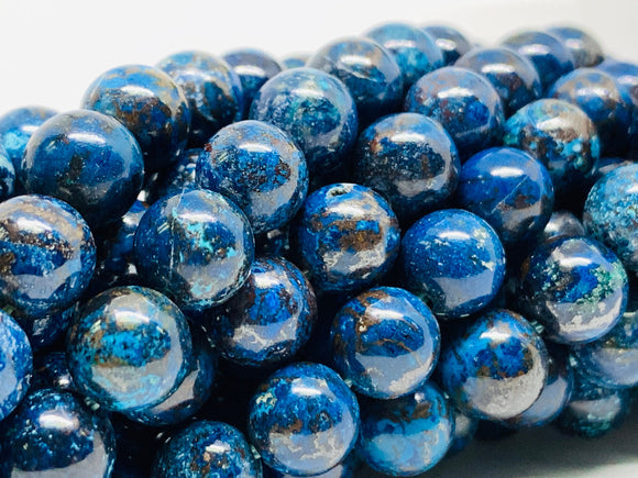 Chrysocolla Round Beads 8mm Size Code #04 • Length 40 cm • AAAA Quality • Dark Blue Color • Natural Chrysocolla Beads