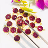 Garnet Round 9MM faceted Connector, Pack of 4 Pieces, Gold plated connector, bezel connector, double Bail, Jewelry supply