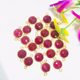 Garnet Round 9MM faceted Connector, Pack of 4 Pieces, Gold plated connector, bezel connector, double Bail, Jewelry supply