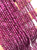 Natural Ruby 3mm Faceted Round Beads - Natural Gemstone Beads- 39 cm length