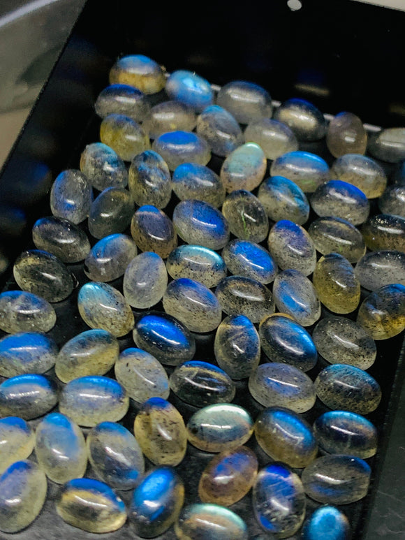 Labradorite Cabochon Oval 4x6 mm • Pack of 6 Pcs • Blue Color AAAA Quality - Natural Labradorite Cabs - Labradorite Stone