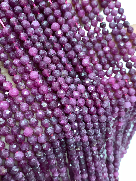 Natural Ruby Faceted Round Beads 4mm size • Natural Gemstone Beads • 39 cm length • Ruby Beads