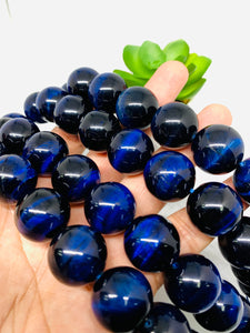 Blue Tiger Eye Round Beads 18 mm size • Length 40 cm • Blue Tiger Eye Beads • Dyed Blue Color • Natural Stone Tiger Eye Beads