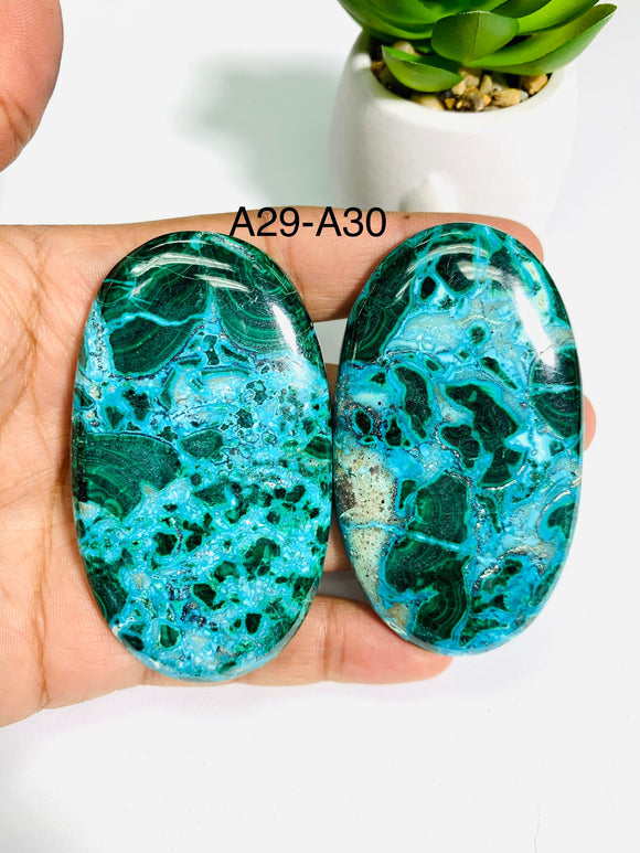 Malachite Cabochon • Code A29 - A30 • Azurite Cabochon • Chrysocolla Cabochon • Natural Big Size Malachite Azurite Chrysocolla Cabs