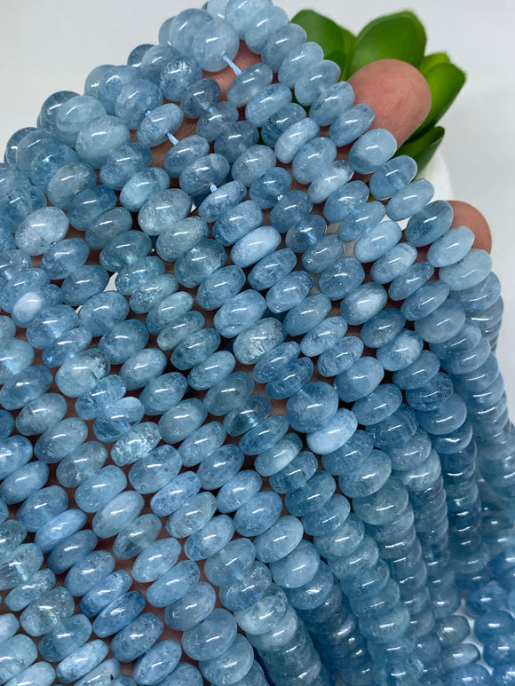 Aquamarine Roundel Beads 10-11 mm size • AAA Quality • 40 cm Length Blue Color • Aquamarine Rondelle Beads