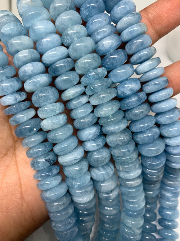 Aquamarine Roundel Beads 12 mm size • AAA Quality • 40 cm Length Blue Color • Aquamarine Rondelle Beads