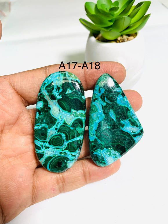 Malachite Cabochon • Code A17- A18 • Azurite Cabochon • Chrysocolla Cabochon • Natural Big Size Malachite Azurite Chrysocolla Cabs