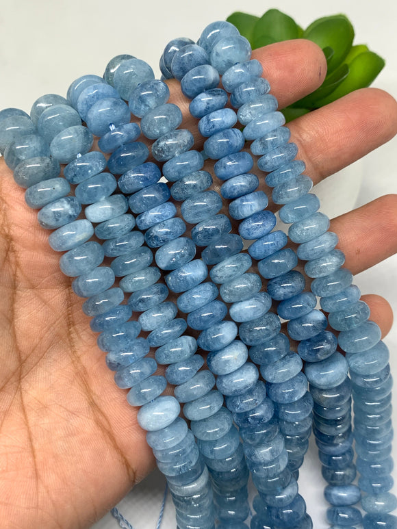 Aquamarine Roundel Beads 10 mm size • AAA Quality • 40 cm Length Blue Color • Aquamarine Rondelle Beads