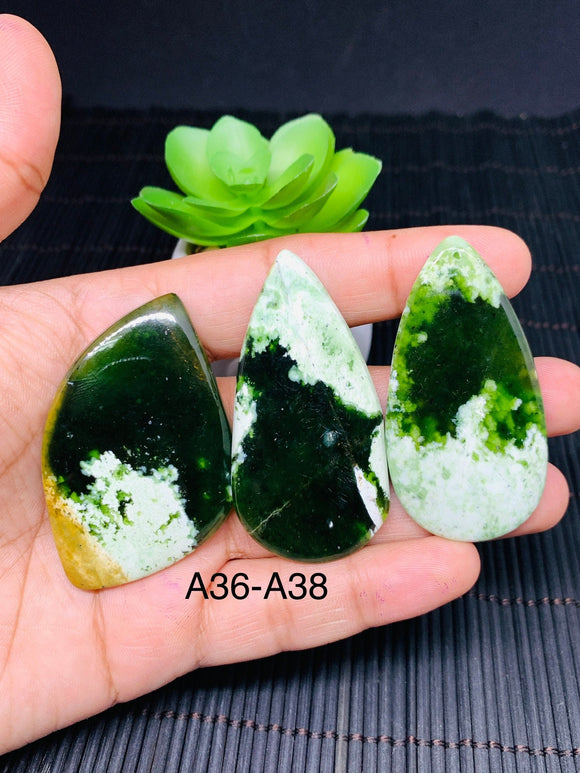 Chrome Chalcedony Cabochon • Code A36- A38 • AAA Quality • Natural Chrome Chalcedony Cabs • Chalcedony pendant