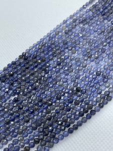 3MM Iolite Faceted Round Beads, micro faceted round, length 15.5” Round faceted