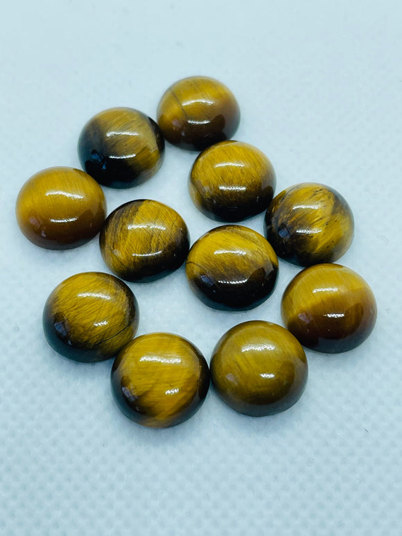 8MM Tiger Eye Round Cabs, Natural Tiger Eye, pack of 6 PCs .yellow Tiger Eye