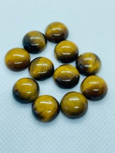 6MM Tiger Eye Round Cabs, Natural Tiger Eye, pack of 6 PCs .yellow Tiger Eye