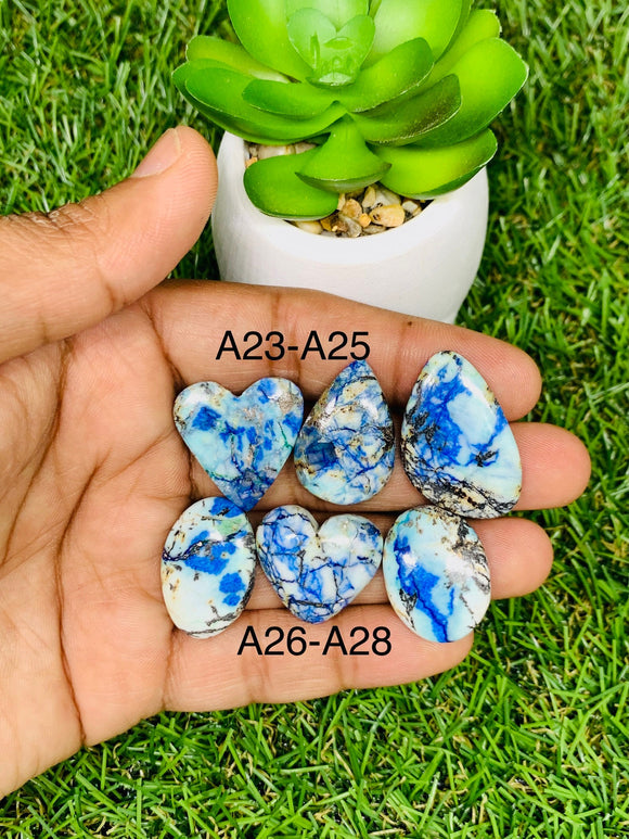 Azurite Turquoise Cabochon •  Code A23-A28 • AAA Quality •  Natural Azurite Cabs • Azurite Turquoise Pendant